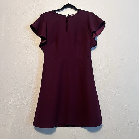 LOFT Dresses & Skirts - Loft Womens Fit Flare Short Sleeve Knee Length Burgundy Dress‎ Size 4